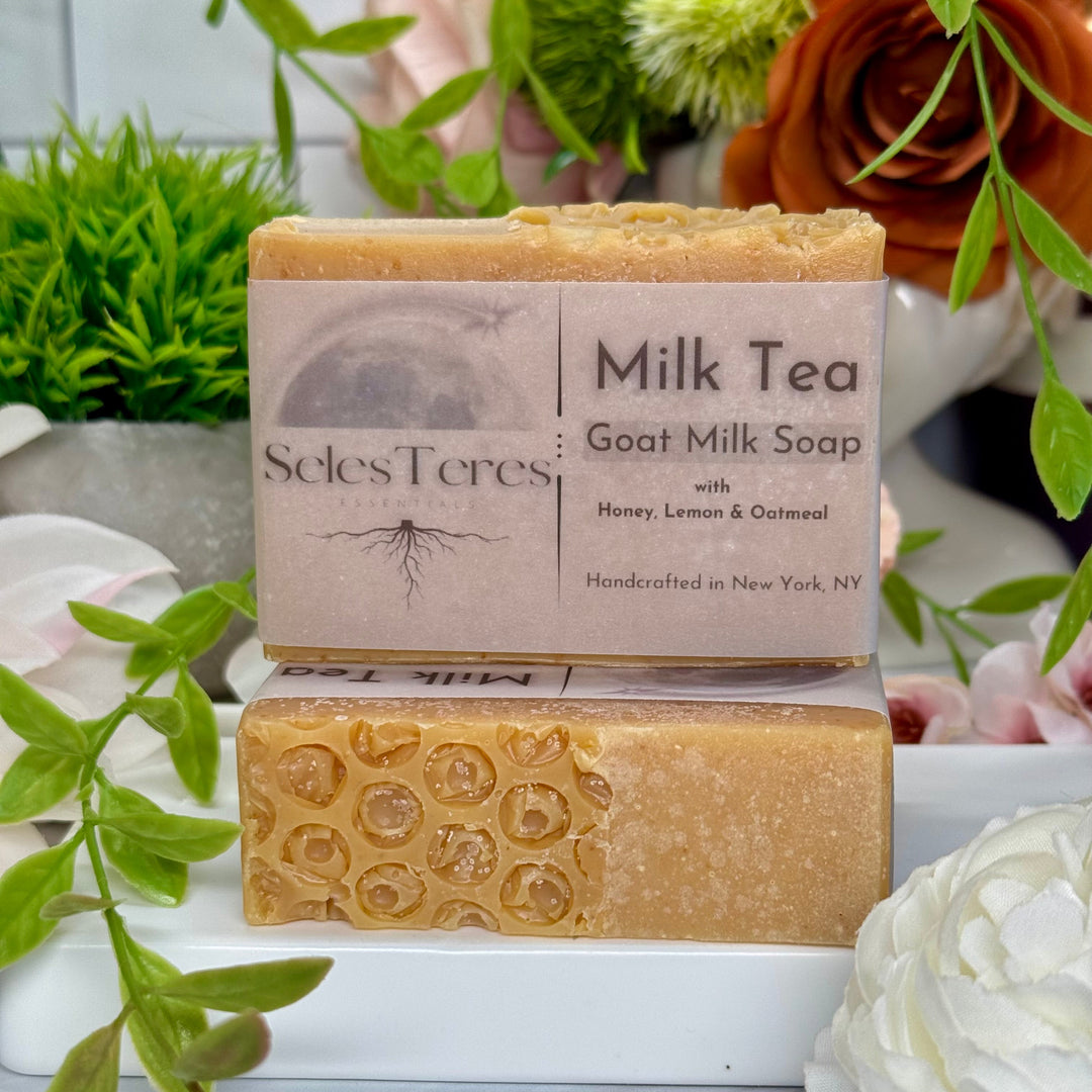 Milk Tea - Goat Milk Soap with Honey, Lemon & Oatmeal, Eczema, Sensitive and Problem Skin