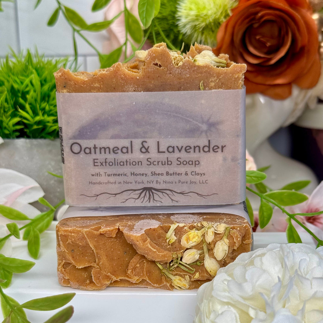 Oatmeal & Lavender - Exfoliation Scrub Bar with Turmeric, Honey, Shea Butter & Clays