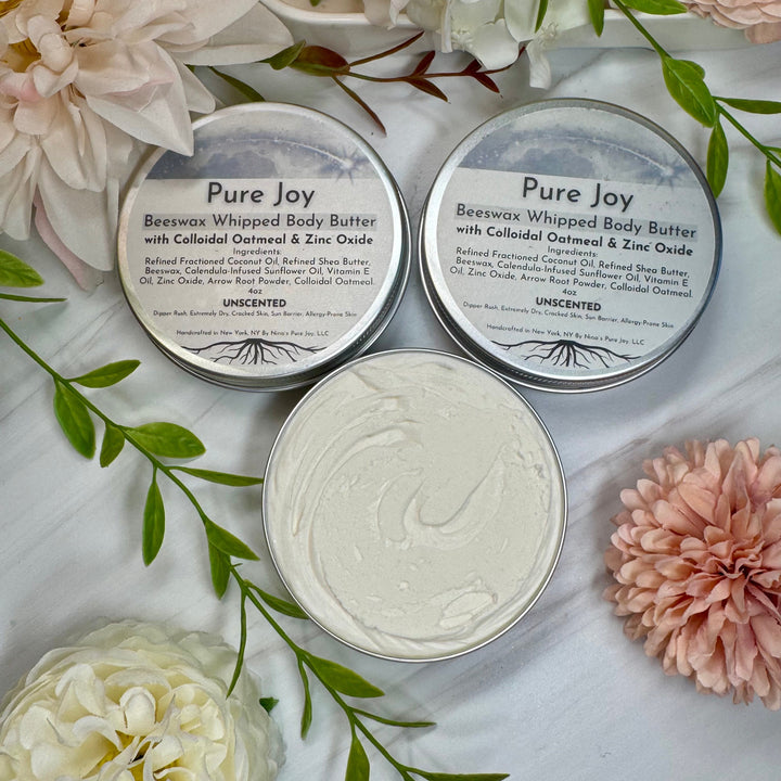 Pure Joy - Beeswax Whipped Body Butter with Colloidal Oatmeal, Calendula Infused, UNSCENTED | Dipper Rush, Extremely Dry Skin, Cracked Skin, Sun Barrier, Allergy-Prone Skin