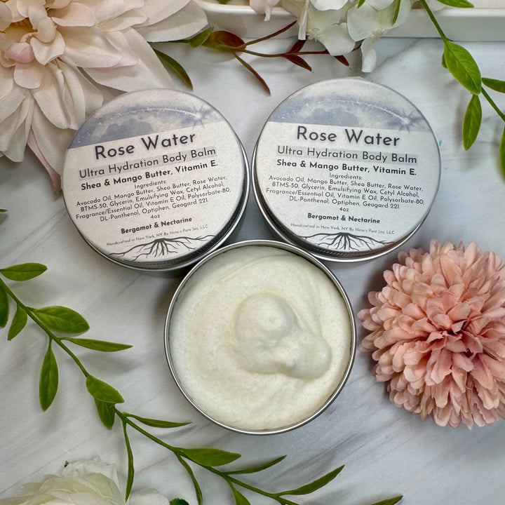 Rose Water Body Balm - Ultra Hydration with Shea & Mango Butter, Vitamin E.