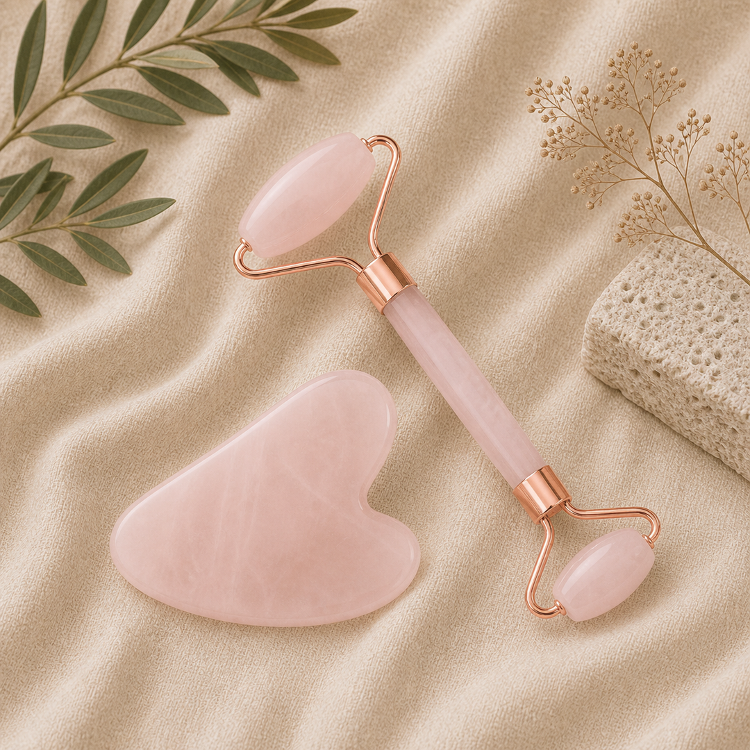 Anti Aging Rose Quartz Face Roller Massager & Guasha Tool
