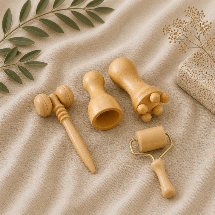 Wooden Face Massage Tool Set of 7, Face Sculpting Tool, Skin Care Facial Massager, Cupping Facial Cups, Contouring Facial Roller