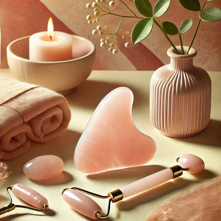 Anti Aging Rose Quartz Face Roller Massager & Guasha Tool