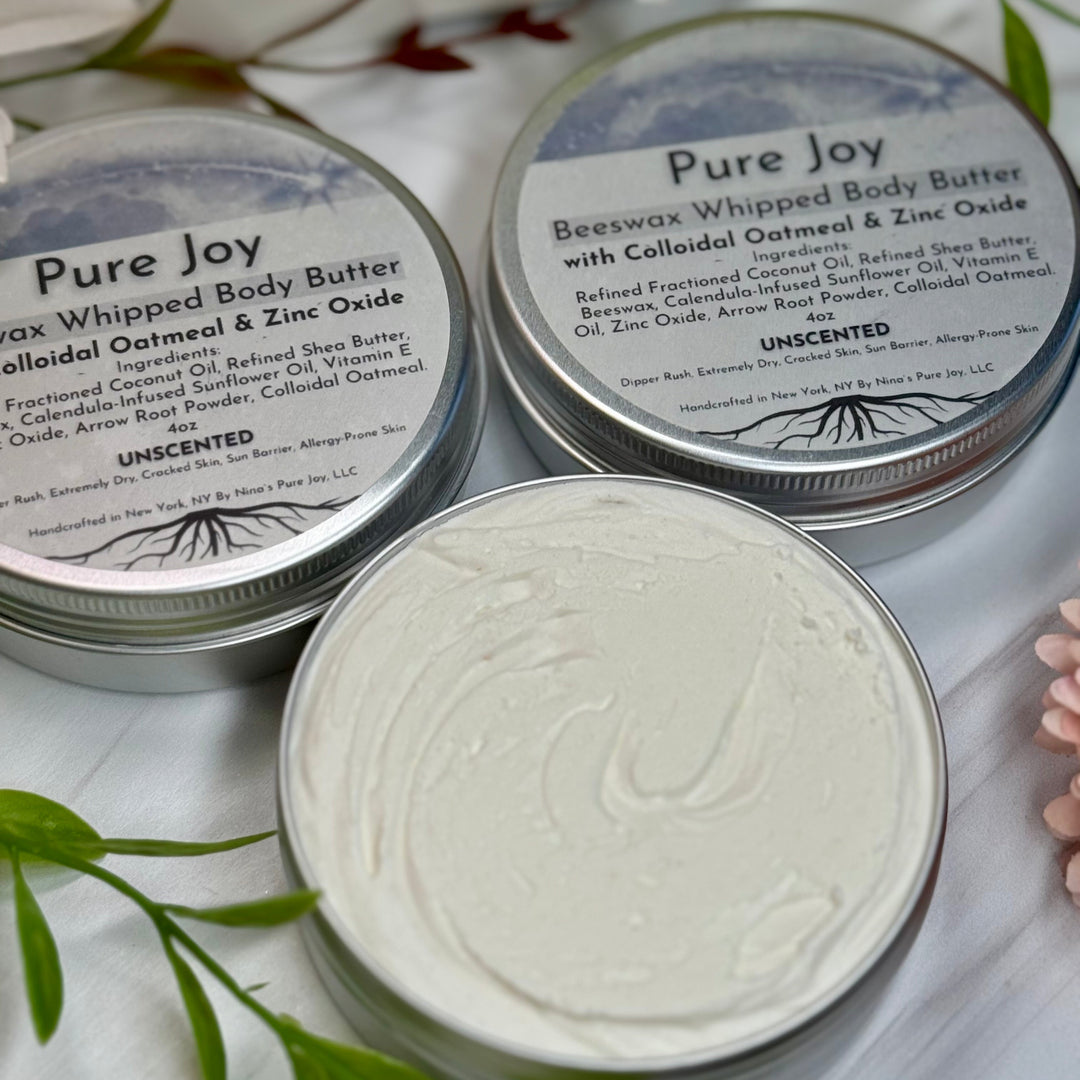 Pure Joy - Beeswax Whipped Body Butter with Colloidal Oatmeal, Calendula Infused, UNSCENTED | Dipper Rush, Extremely Dry Skin, Cracked Skin, Sun Barrier, Allergy-Prone Skin
