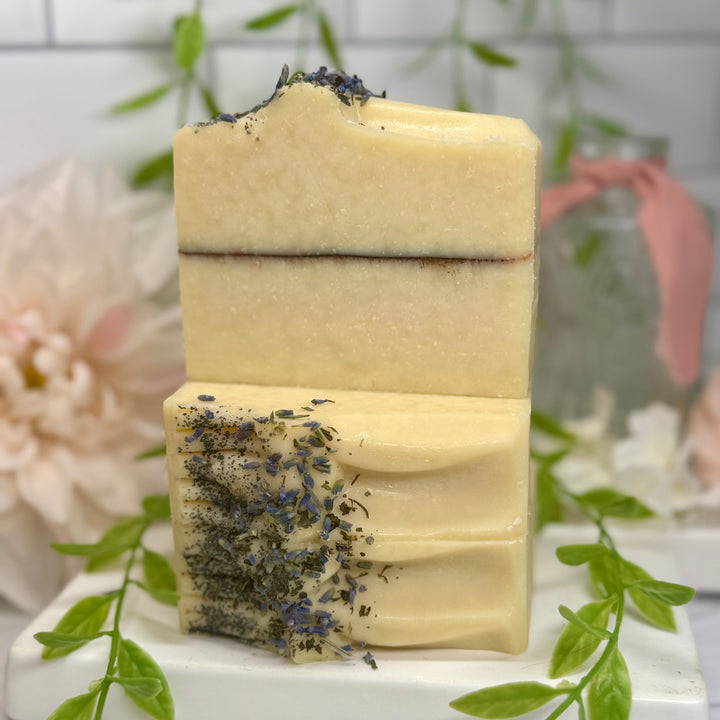 Lavender mint coconut milk soap, coconut milk sea salt soap, lavender mint soap, gentle exfoliation soap, handmade lavender mint coconut milk soap, moisturizing coconut milk soap with sea salt, soothing lavender mint sea salt soap, natural lavender mint soap, hydrating lavender mint coconut milk soap, sea salt exfoliating soap.