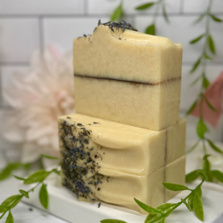 Lavender mint coconut milk soap, coconut milk sea salt soap, lavender mint soap, gentle exfoliation soap, handmade lavender mint coconut milk soap, moisturizing coconut milk soap with sea salt, soothing lavender mint sea salt soap, natural lavender mint soap, hydrating lavender mint coconut milk soap, sea salt exfoliating soap.