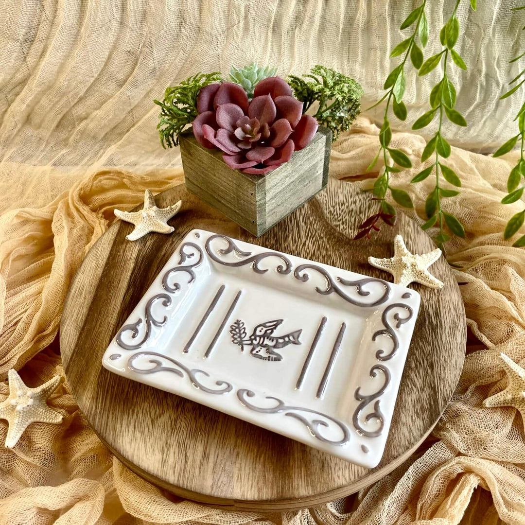 Soap Dish with a White-Washed Terracotta Finish - Nina's Pure Joy